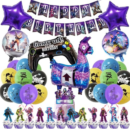 40 PCS Video Game Foil Balloons, Game Theme Birthday Party Decorations, Include Happy Birthday Banner, 6 Game Foil Balloons, 20 Latex Balloons, 13 Cake Toppers for Kids Birthday Party