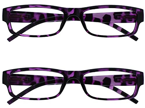 OPULIZE Occhiali Da Lettura Viola Tartaruga Leggero Comodo Lettori Valore 2 Pacco Uomo Donna RR32-5 +1,00