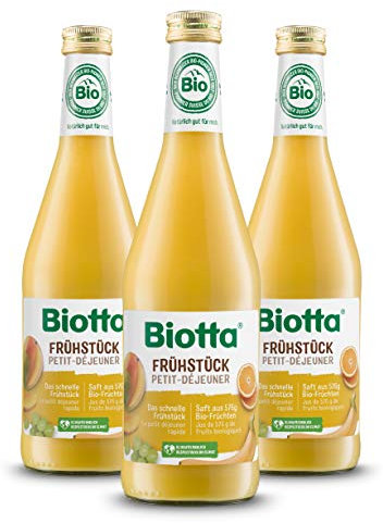 BIOTTA - Jus Petit Déjeuner - Jus d'orange, de raisin et purée de banane frais et 100% Bio - Riche en nutriments - 100% Vegan - 500ml - Lot de 3