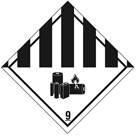 Gefahrgutetiketten auf Rolle - Klasse 9A - Lithium Batterien - KLEINE AUSFÜHRUNG - 250 Stück je Rolle - 75 x 75 mm - Haftpapier stark haftend - Gefahrgut Aufkleber