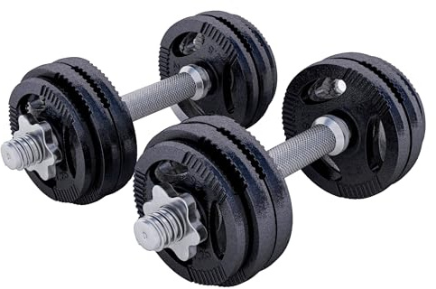 GORILLA SPORTS® Kurzhanteln 30 kg, 2er Set, 12 Gusseisen-Hantelscheiben | Mit 2 Kurzhantelstangen, 4 Sternverschlüssen und gerändeltem, rutschfestem Griff; 30 mm, Hantelset, Kurzhantelset