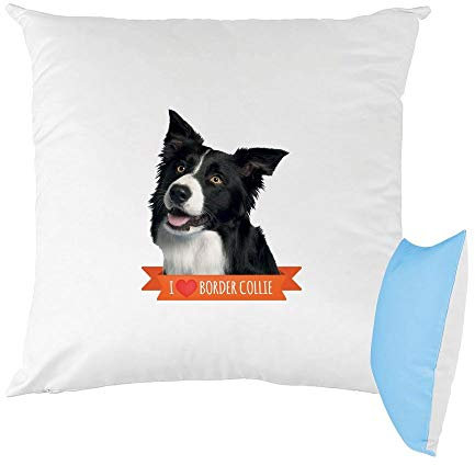 Mygoodprice Kissen Border Collie zweifarbig Bedruckt, 40 x 40 cm, Schwarz