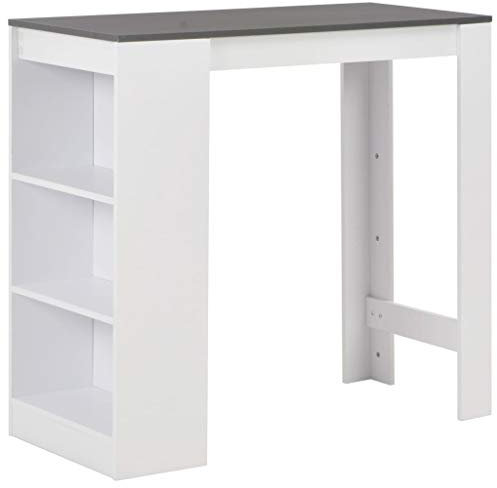 Festnight Bartisch mit 3-stufigem Regal Stehtisch Holz Küchenbartisch | Bartresen mit integriertem Regal | Tresentisch | Tresen Küchen Tisch Weiß 110 x 50 x 103 cm