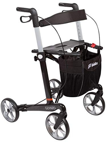 FabaCare Rollator Gepard mit Softrädern, Premium Leichtgewichtrollator aus Carbon, faltbar, mit Vollausstattung, Tasche, Stockhalter, Sitz, Carbonrollator bis 150 kg, Sitzhöhe 62 cm