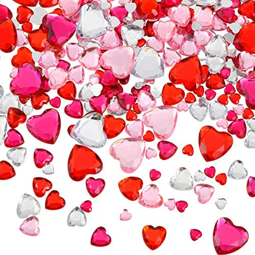 Chuangdi 516 Stück Acryl Herz Kristall Edelsteine Strass Flache Rückseite Herz Strasssteine 18 mm/ 12 mm/ 10 mm/ 6 mm zum Valentinstag Hochzeit Dekoration DIY & Handwerk, 4 Farben