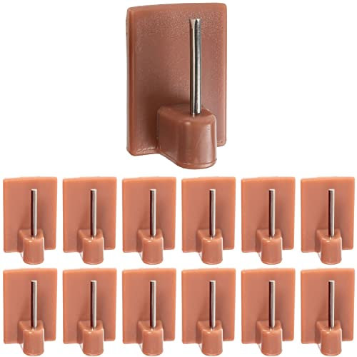 Gancio autoadesivo per bastone, 12 pz, Colori del legno, misura 25 x 17 mm, ganci per tenda, ganci per zanzariere, gancio adesivo per tende a finestra, aggancio per bastoni su finestre, curtain hook
