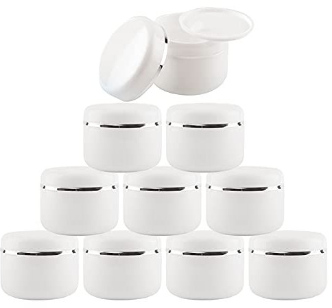 ZEOABSY 100 pièces 50ml Pot Cosmétique en Plastique Blanc avec Couvercle avec Bord d'argent, Pots de Crème de Bouteille de Vides Contenant pour Cosmétiques Maison,Crèmes,Baumes