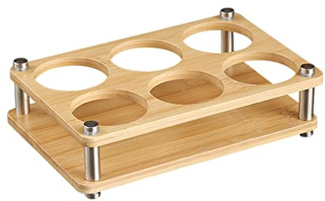 ZMKY Portabicchieri con 6 fori per cocktail e supporto in vetro per colpo da tavolo in legno per bicchieri, vassoio da portata in vetro per whisky tequila, espositore per bicchieri rotondi