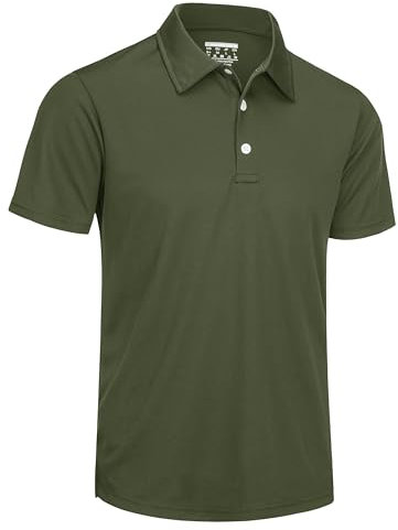 TACVASEN Polo T Shirts for Men Outdoor Breathable Golf Tops Quick Dry Lightweight Work T Shirts Casual Army Green,L