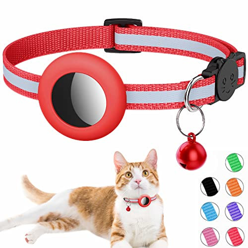 Airtag Katzenhalsband, Reflektierendes Airtag Katzenhalsband mit Glocke und Airtag Halter Kompatibel mit Apple Airtag, Schön Katzenhalsband mit abbrechbarer Sicherheitsschnalle für Kätzchen Welpen