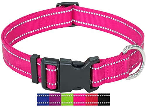 DEY - Premium Hundehalsband Nylon, Reflektierend, Verstellbar, für Kleine u. Große Hunde, viele Farben u. Größen, Hund Welpe, Hunde-Halsbänder, Katzen-Halsband, Welpen-Halsband, Pink Rosa, XS