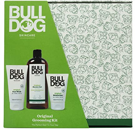 Bulldog Skincare - Original Grooming Kit, Gift Set for Men (x1 Moisturiser 100ml, x1 Face Wash 150ml, Shower Gel 500ml), Mixed