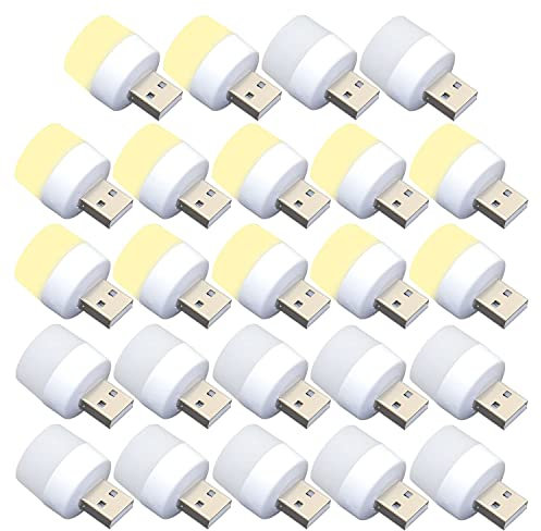 USB-Lichter bei Nacht, Mini-LED-Leuchtmittel, ohne Lichtsensor, Plug-in, warmweiß, kompakt, ideal für Schlafzimmer, Badezimmer, Küche, Auto, USB-Atmosphäre Licht (12 Stück, weiß + 12 Stück warm)