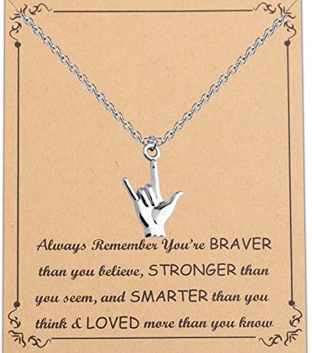 FUSTMW ASL Necklace I Love You Hand Sign Language Charm Pendant Necklace Sign Language Jewelry Interpreter Gift ASL Jewelry Gift for Deaf
