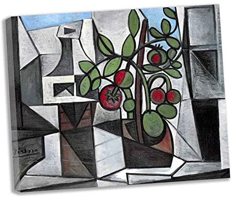 Lasite Pablo Picasso Carafe et plant de tomateLeinwandbilder Kunstdruck Bilder Reproduktion Leinwanddruck Bilder Leinwand Gemälde Wanddekoration gerahmt fertig zum Aufhängen(50x60cm20x24inch,Gerahmt