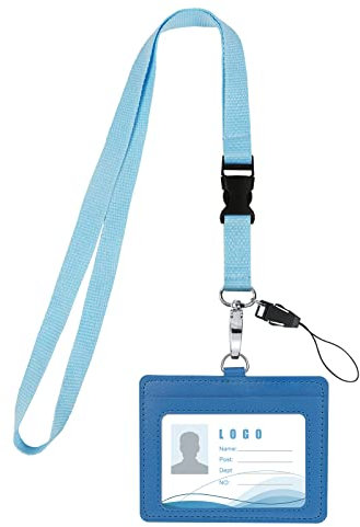 Vicloon Ausweishüllen für Lanyards, Ausweishülle PU, Band mit Ring für Schlüssel, Ausweishalter Leder für ID Karten,Work ID,Studentenausweis,Büro(Hellblau)