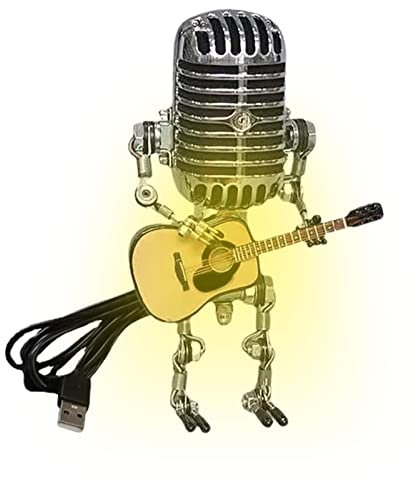 Steampunk Table Lamp - Standable Vintage Microphone Guitar Robot Table Lamp LED Bulbs | Steampunk Lovers, Women, Men, Boys, Girls, Rock Lovers