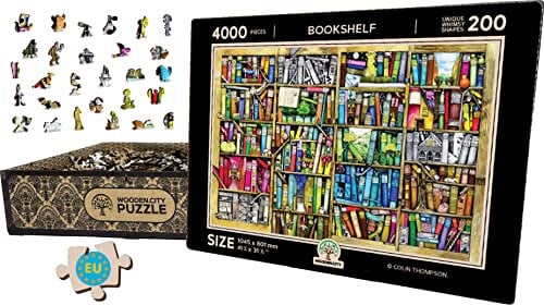 WOODEN.CITY Holzpuzzle Erwachsene 4000 Teile - Bücherregal Puzzle für Erwachsene mit Einzigartigen Teilen & Ausgefallenen Formen, Jigsaw Puzzle, Geschenke für Frauen, Colin Thompson Bild Autor
