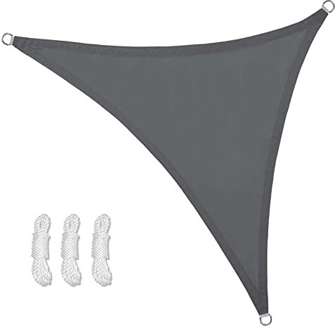 Sunal Sonnensegel Dreieckig 5x5x5m,PES Polyester Wasserdicht,inkl Befestigungsseile,Für Sonnenschutz auf Balkonen,Gärten und Terrassen,Grau