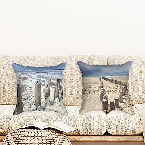 Ulticool - Kissenhülle - Strand Küste Niederlande - Set von 2 Motiven – 45 cm x 45 cm - Dekokissen ohne Füllung - Kissenbezug Zubehör für Sofa/Bett - Blau Weiß
