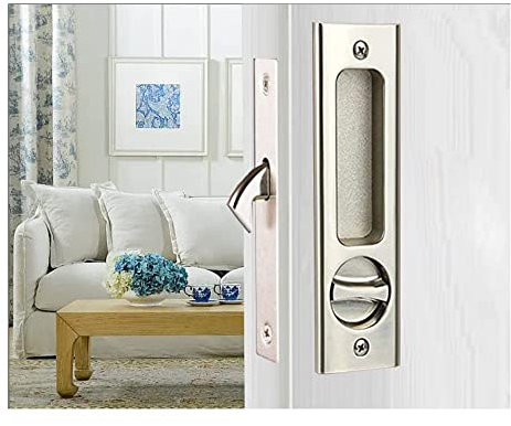 RRANXSZ Sliding Door Lock Pocket Door Lock Handle Invisible Recessed Handle Mortise Hook Lock for Wooden Door,Brushed Silver