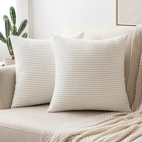 MIULEE 2er Set Kissenbezug Dekokissen Kissenbezüge Kissenhülle Zierkissen Sofakissen Kordsamt Deko Weich Couchkissen Bezug Kissenhüllen Wohnzimmer Polsterkissen 45x45 cm Reines Weiß