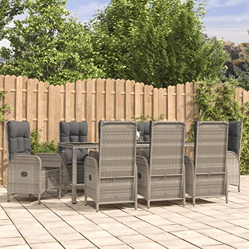 Yolola Gartenmöbel Essgruppe 9-TLG. Polyrattan Essgruppe Terrassenmöbel Grau-2 Essgruppe Garten mit Kissen Gartenmöbel Rattan Essgruppe Balkon Essgruppe
