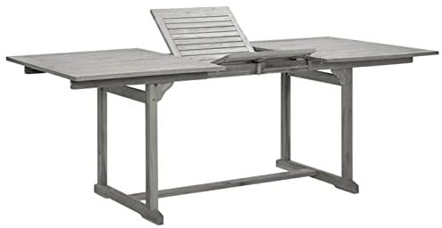 Keketa Gartentisch Garten Esstisch Erweiterbar Terrassentisch Balkontisch Gartenmöbel Tisch Holztisch Esstisch für Garten, Balkon, Terrasse (150-200) x100x75 cm Massivholz Akazie Grau