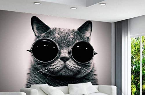Papier Peint Panoramique Chat Avec Lunettes Papier Peint Intissé 3D Tapisserie Poster Decoration Murale Chambre Salon