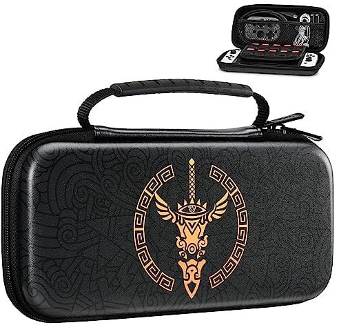 MoKo Tasche für Nintendo Switch OLED & Switch, Tragetasche Reise Schutz Hartschalen Aufbewahrungstasche Hülle Case für Zelda Tears of The Kingdom & Zubehör, Schwarz