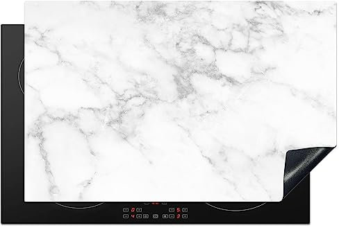 KitchenYeah© Protection Plaque Cuisson Deco Cuisine Cache Induction 81x52 cm Protège Pour Cuisiniere Protection Marbre - Gris - Blanc - Structure en marbre