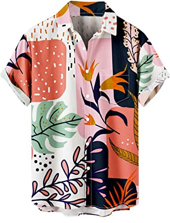 DAIFINEY Herren Casual Sommerhemden Kurzarm Bedruckte Strandhemden mit Knopfleiste und Tasche Grünes Hemd