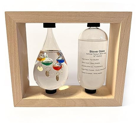 Station météo Galileo | Thermomètre en verre | Prévisions météo | Cadeau météo | Verre Galileo avec verre tempête | Thermomètre météo | 14 cm (H) x 17 cm (l) x 5 cm (P)