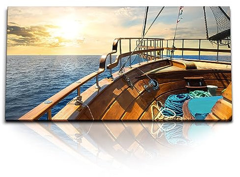 Paul Sinus Kunstdruck Bilder 120x60cm Schiff Segelschiff Meer Sonnenuntergang Holzschiff