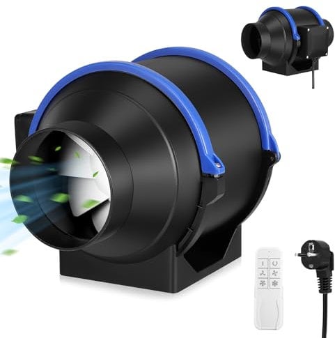 Tisey Ventilador silencioso de conducto de humos, 100 mm, ventilador de canal en línea ajustable, para baño, oficina, fábrica y máquinas de grabado láser