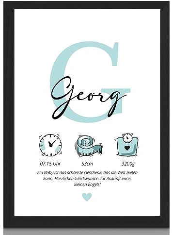 Milaboo® personalisiertes Geburtsposter Buchstabe blau I Kinderzimmer Deko I personalisierte Geschenke Baby (blau)