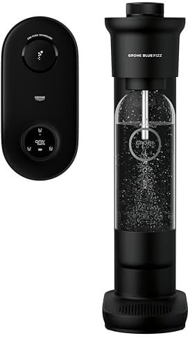 GROHE Blue FIZZ Advanced, Wassersprudler mit CO2 Display (Display zeigt CO2 Füllstand, 3 einstellbare CO2 Stufen, ohne CO2 Flasche, 1x 0,85l Wasserflasche + Reinigungspulver), schwarz