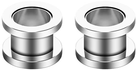 Decentraland Silberfarbene 2 Stück 316L Edelstahl O Ohrmessgeräte Tunnel Ohren Schraubverschluss Körperpiercing-Schmuck 8mm（0g）