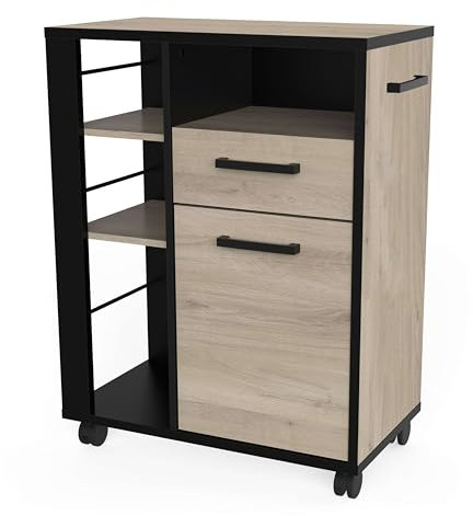 Miroytengo Mueble Auxiliar Industriale con Ruedas para Cocina Roble Krokberg y Negro 72x88 cm