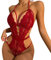 sexy dessous damen für sex dursichtige Unterwäsche sport bh damen Frauen Sexy O-Ausschnitt Unterwäsche Sexy Dessous Spitze Backless Lanyard Unterwäsche Verbundener Enger Half Cup Dessous (Red, M)