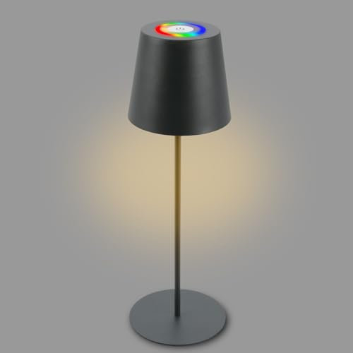 BRILONER - LED Tischlampe kabellos mit Touch, buntes RGB+W Licht, höhenverstellbar, Nachttischlampe, Leselampe, LED Lampe, Campinglampe, Tischleuchte, Akkulampe, Outdoor, 36x10,5 cm, Anthrazit