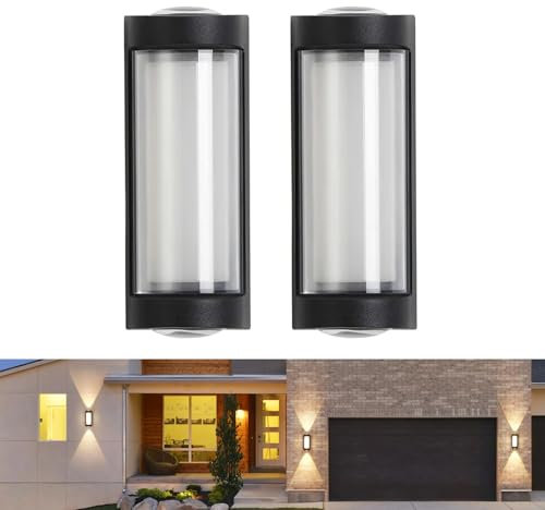 JZCDR 2 Stücke LED Wandleuchte Terrasse Schwarz, Aussenlampe Wand Up and Down Leuchten Aussen, Aluminium Außenwandleuchte Wasserdichte Warmweiß Aussenbeleuchtung Modern für Treppenhaus Hauswand