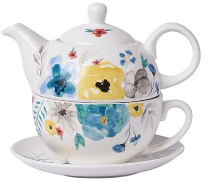 Bafnsiji Ensemble de Tasse à thé et Soucoupe, thé de Chine Floral pour Un Ensemble, théière de 480 ML et Tasse de 350 ML avec Soucoupe, Tasse de théière en Porcelaine et Ensemble de Soucoupe,D