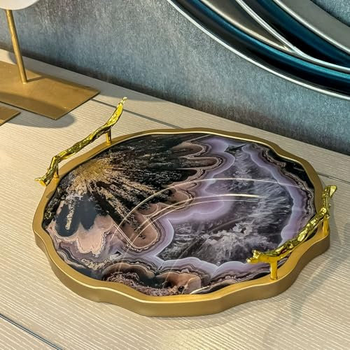 Dekoratives Tablett aus Steingut, rund, schwarzer Achat [TRY 8]