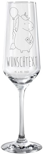 Mr. & Mrs. Panda Personalisiertes Sektglas Einhorn Luftballon, Premium Glas, 200 ml