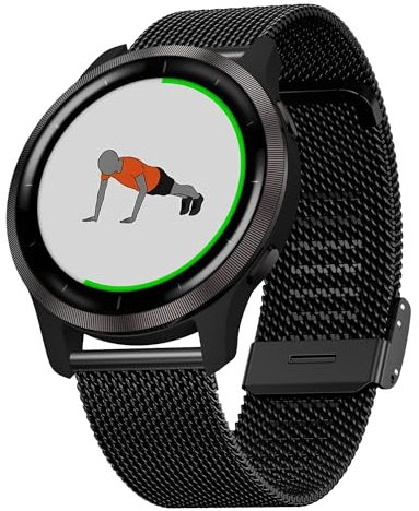 Hiseus Armband Kompatibel mit Garmin Venu 2 / Vivoactive 4, Ersatzarmband Einstellbar Edelstahl Metall Mesh Klassisches Armbänder für Forerunner 255 / Forerunner 255 Music 46mm (Schwarz)