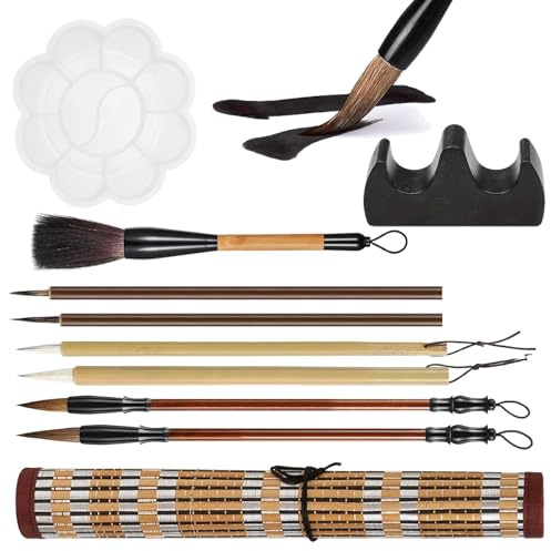 WUERKIYA Lot de 10 Pinceaux Chinois, Calligraphie Professionnelle, Pinceau d'Écriture, Pinceau De Dessin Kanji Japonais Sumi pour Calligraphie, Lettrage à La Main Kanji Japonais