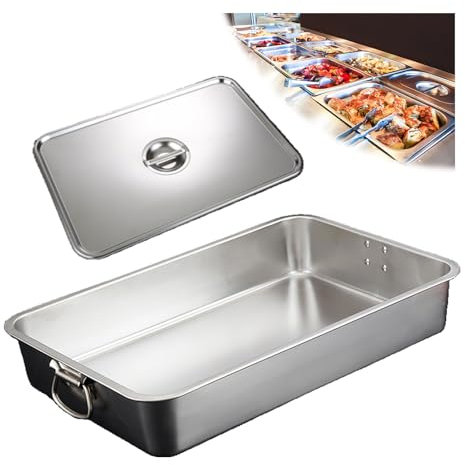 NJDQFA Stapelbar Gastro Behälter Mehrweg, Rechteckig Edelstahl Gastronomiebehälter,Lebensmittel Lagern Behälter,60 * 40cm,10cm