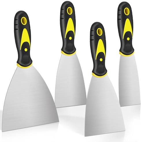 AOZBZ Wallpaper Scrapers, 4 Pcs Stainless Steel Trowel, 1.5'', 2'', 4'', 6'', Wide Putty Knife Set, Metal Spackle Knives Paint Tools for Wallpaper/Decals/Drywall Finishing/Plaster Scraping