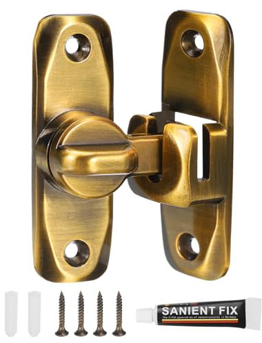 sourcing map 90/180 Degree Barn Door Lock, No Drilling Zinc Alloy Flip Gate Sliding Latches, Portable Security Door Lock Latch for Kitchen Cabinet Push/Sliding/Barn Door, Brass